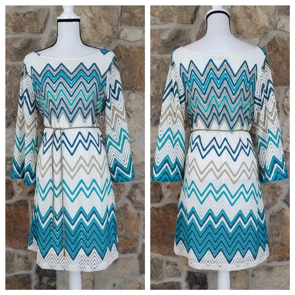 Sharagano Dresses & Skirts - NEW Sharagano 14 Zig Zag Knit Belted Dress